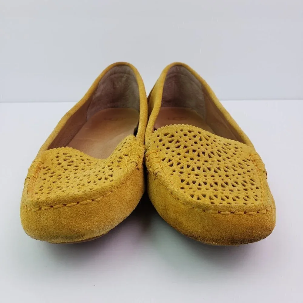 Ugg Australia Clair Womens Sz 7 Yellow Suede Slip On Driving Moc Toe Loafer Shoe